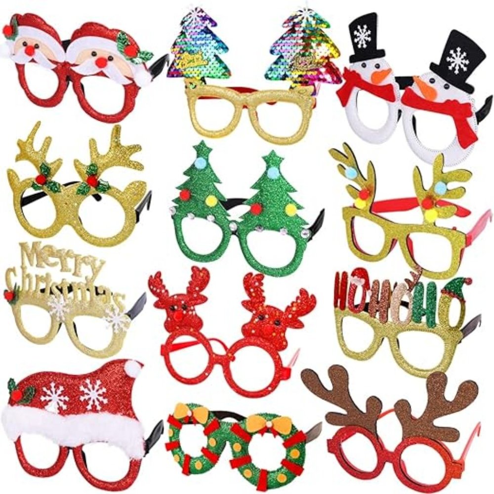 12Pcs Christmas Glasses Glitter‎ Holiday Party Glasses Frames Christmas Decorati